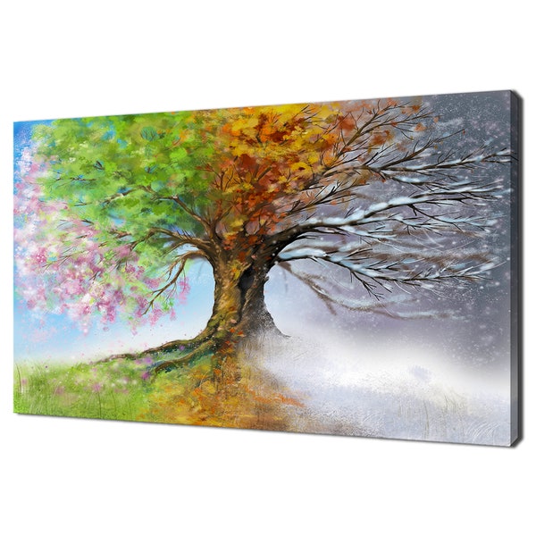 Superbe arbre quatre saisons coloré au design moderne, impression sur toile, art mural, photo