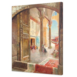 The Great Umayyad Mosque, Damascus 1913, Classic Middle Eastern Print, Vintage Orientalism Oil Painting Canvas Print, Antique Wall Art