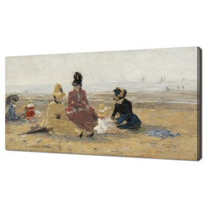 On The Beach Trouville 1887 Eugene Boudin Reproduction, Canvas Print Wall Art Picture, Vintage Victorian Painting Print, Antique Fine Art