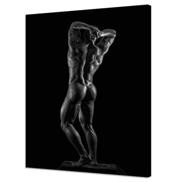 Black And White Image Of Muscular Nude Male Model Sexy Erotic Modern Design Canvas Print Home Decor Wall Art Picture