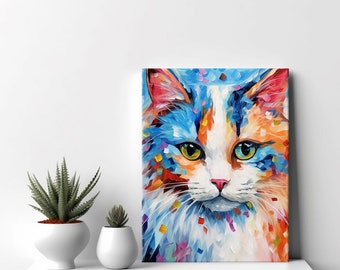 Beautiful Ragdoll Cat Canvas Print, Pet Cat Wall Art Wall Print, Colourful Cat Portrait Painting Print Animal, Gift For Ragdoll Cat Lovers
