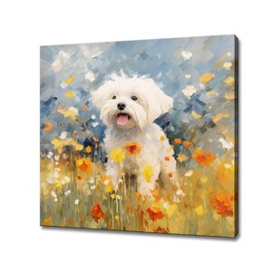 Cute Maltese Puppy Dog Animal Canvas Print, Gift For Maltese Dog Lover, Colourful Dog Portrait Painting Print, Maltese Dog Wall Art