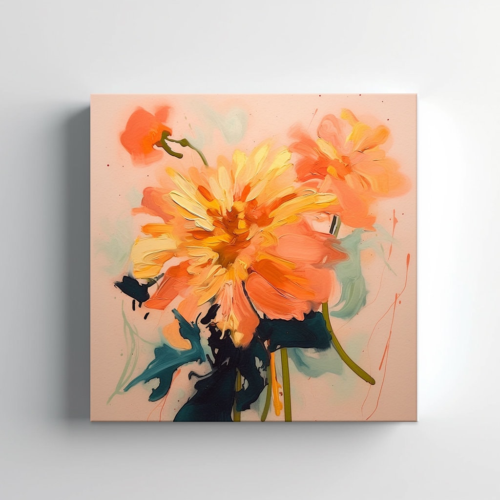 Yellow Orange Marigold Flowers Painting Style Canvas Print Wall