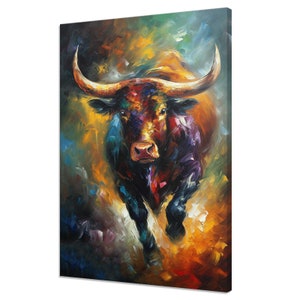 Colourful Angry Bull Buffalo Running Animal Modern Painting Style Design Home Decor Canvas Print Wall Art Picture