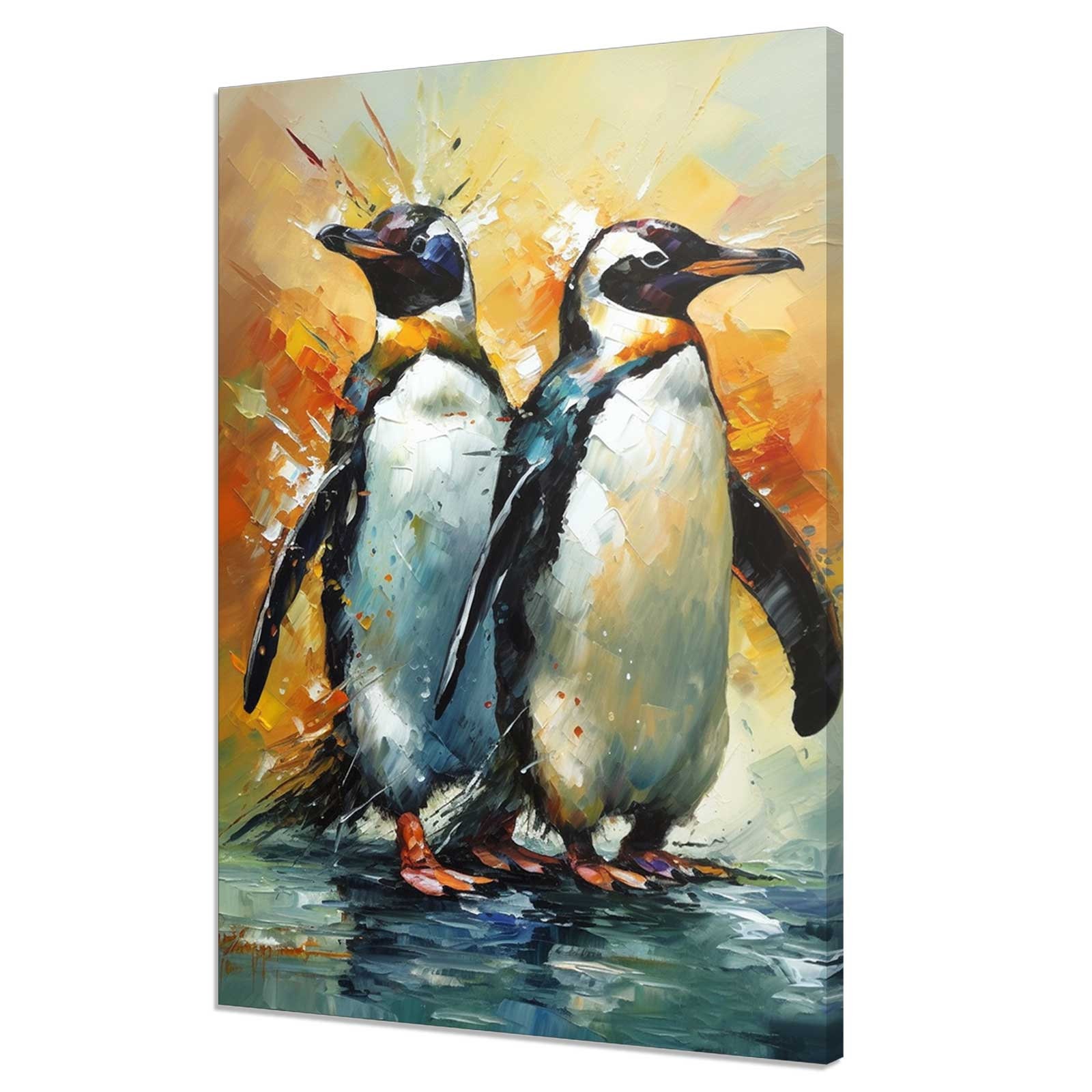 Beautiful Colourful Two Penguins Animals Modern Painting Style