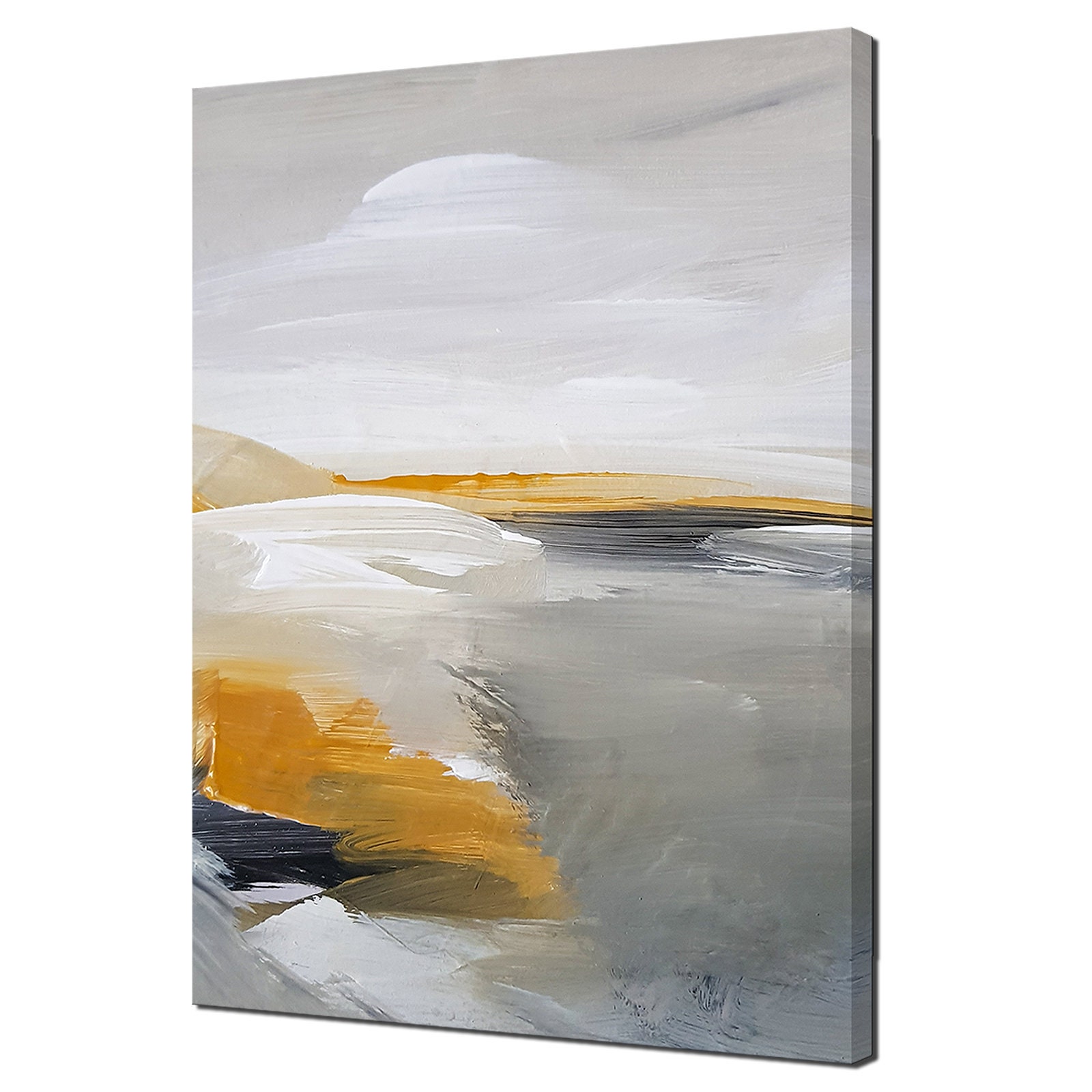 Abstract Sun Mountain Landscape Grey Ink Canvas Wall Art Painting