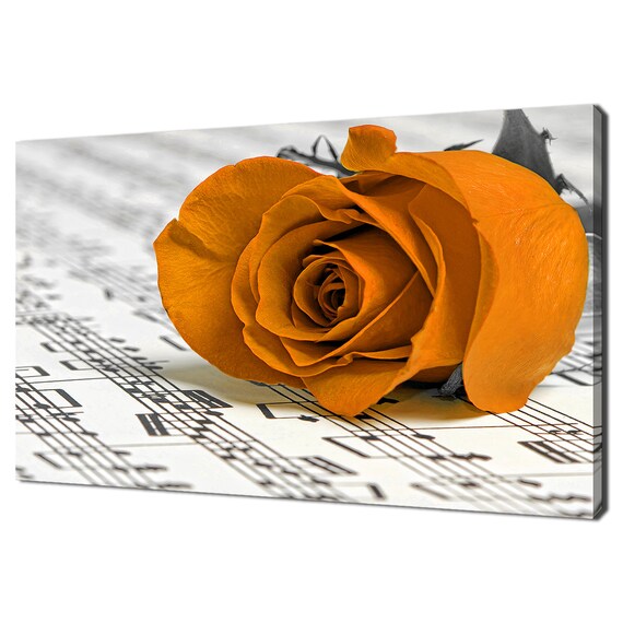 Beautiful Orange Rose Flower With Music Notes Modern Design Home