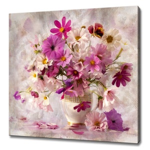 Bouquet Of Pink Flowers In The Vase Painting Style Modern Design Canvas Print Wall Art Picture