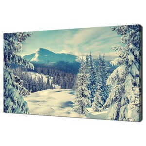 Beautiful Winter Snowy Landscape Spruce Forest In The Mountains Modern Design Decor Canvas Print Wall Art Picture