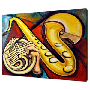 Musical Instruments Saxaphone And French Horn Modern Design Home Decor Canvas Print Wall Art Picture Wall Hanging