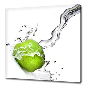 Green Apple Fruit Clear Water Splash Kitchen Modern Design Home Decor Canvas Print Wall Art Picture