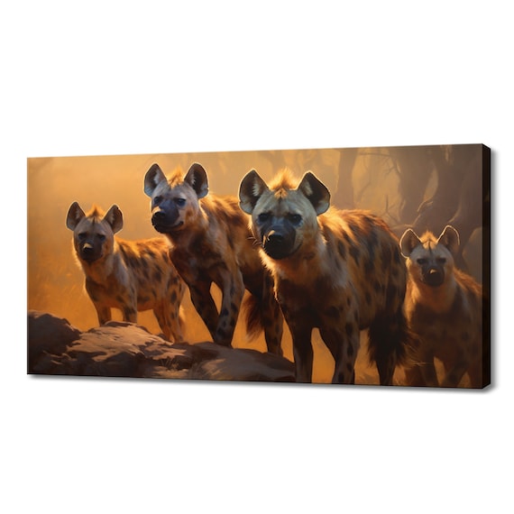 Spotted Hyena Family Canvas Print, Wildlife Inspired Art