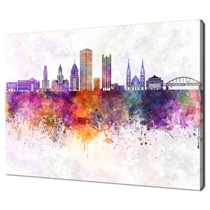 Pittsburgh Colourful Skyline Watercolour Painting Modern Design Home Decor Canvas Print Wall Art Picture Wall Hanging