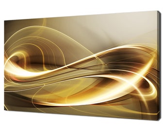 Lienzo decorativo abstracto elegante con diseño moderno de ondas doradas y amarillas para el hogar, cuadro de arte para colgar en la pared