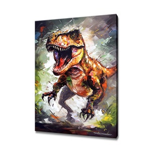 Colourful Allosaurus Dinosaur Dino Painting Modern Design Canvas Print Home Decor Wall Art Wall Hanging Picture