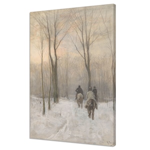 Horse Riders In The Snow In Hague Forest 1880, Victorian Canvas Print Wall Art, Antique Fine Art, Vintage Landscape Painting Art Print