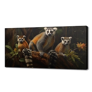 Lemurs In The Forest Canvas Print, Wildlife Inspired Art, Enchanting Animals Canvas Wall Art, Wildlife Home Decor, Animals Picture Print