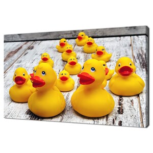 Yellow Rubber Ducks On A Wooden Dock Modern Design Home Decor Canvas Print Wall Art Picture