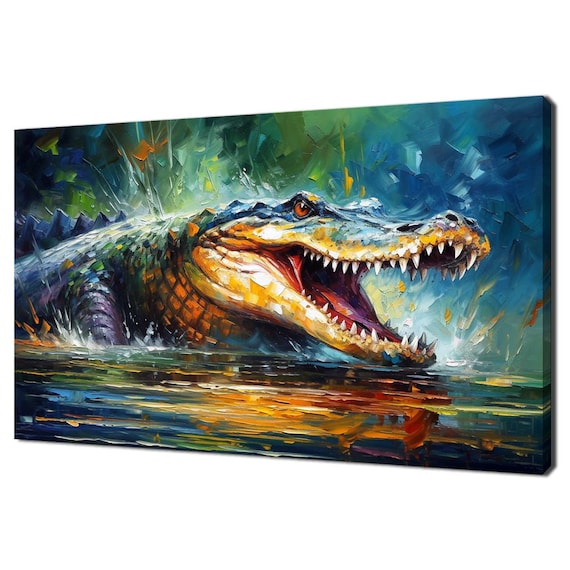 Colourful Angry Alligator Crocodile Reptile Animal Modern Painting