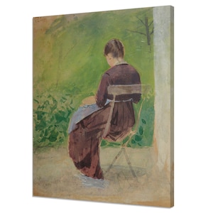 Woman Sitting In A Garden (1885), Classic Design Reproduction, Vintage Painting Canvas Print, Antique Female Portrait, Antique Fine Art