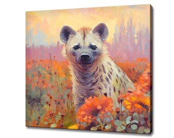 Hyena Animal Canvas Print, Gift For Hyena Lover, Colourful Hyena Portrait Painting Print, Hyena Wall Art