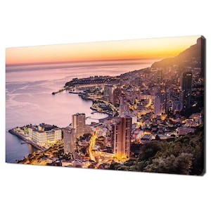 Atemberaubende Ansicht des Monte Carlo Monaco Sonnenuntergang Modernes Design Leinwand Wand Kunst Bild
