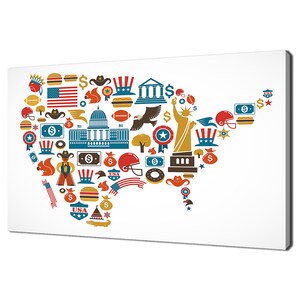 Symbole Karte von USA Amerika Abstraktes, Modernes Design Wohnkultur Leinwand Druck Wand Kunst Bild