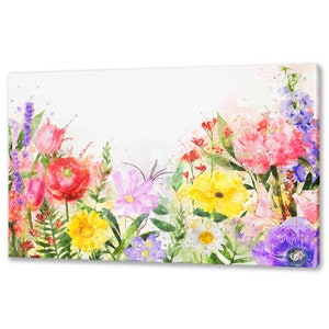 Beautiful Colourful Wild Spring Flowers Field Watercolour Modern Floral Design Canvas Print Wall Art Picture