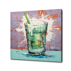 Cocktail Alcoholic Drink Glass Watercolour Paint Splatter Canvas Print, Kitchen Modern Art, Home Restaurant Bar Decor Picture Wall Hanging