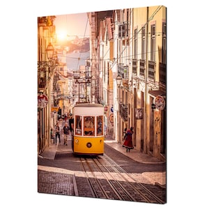 Portuguese Iconic Funicular Tram On Lisbon Street Modern Design Decor Canvas Print Wall Art Picture