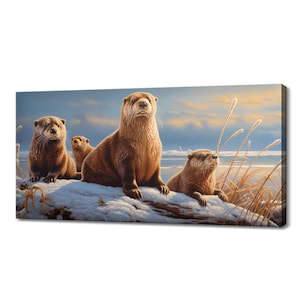Otter Family Canvas Print, Wildlife Inspired Art, Enchanting Animals Canvas Wall Art, Wildlife Home Decor, Majestic Animals Picture Print