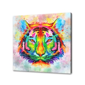 Colourful Tiger Watercolour Abstract Animal Canvas Print Wall Art Picture Modern Design
