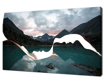 Couple In Love Double Exposure Mountains Lake Modern Design Canvas Print Wall Art Picture
