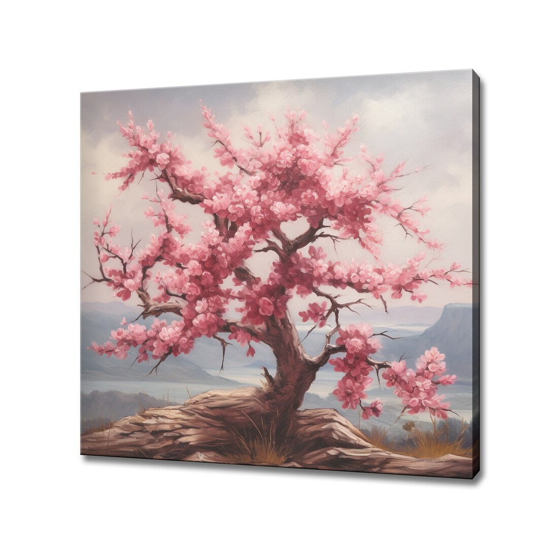 Blooming Pink Cherry Blossom Tree Canvas Print Wall Art, Modern Floral ...