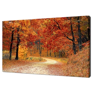 Road In The Autumn Forest Trees Modern Design Home Decor Canvas Print Wall Art Picture