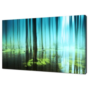 Beautiful Green Blue Flooded Forest Modern Design Home Decor Canvas Print Wall Art Picture