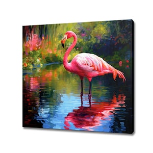 Beautiful Flamingo Bird Canvas Print, Gift For Flamingo Bird Lover, Colourful Flamingo Portrait Painting Print, Pink Flamingo Bird Wall Art