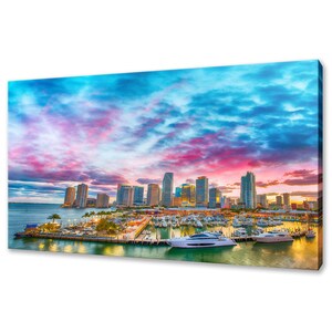 Beautiful Colourful Miami Skyline Florida Sunset Modern Design Home Decor Canvas Print Wall Art Picture