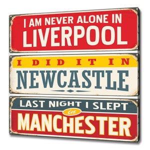 Collezione di insegne retrò con città del Regno Unito Liverpool Newcastle Manchester Design moderno Decorazione per la casa Stampa su tela Immagine artistica da parete