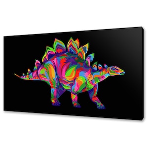 Stegosaurus Dinosaur Rainbow Colourful Modern Design Home Decor Canvas Print Wall Art Ready To Hang