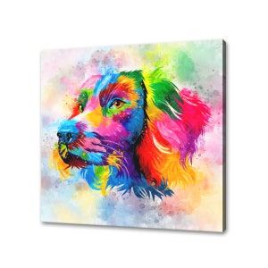Colourful Spaniel Dog Watercolour Canvas Wall Art Picture Print Wall Hanging Pet Home Decor Handmade Ready To Hang