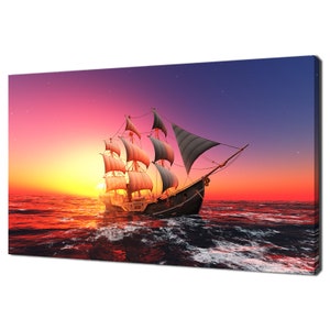 Horizonte e o barco à vela ao pôr do sol estrelas design moderno decoração para casa impressão em tela arte de parede imagem pendurada na parede