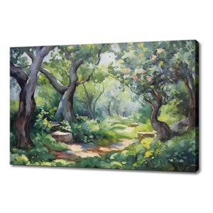 Fig Trees Yard Orchard Vintage Summer Oil Painting Landscape Canvas Print, Botanical Wall Art, Antique Fine Art Print, Farmhouse Wall Decor
