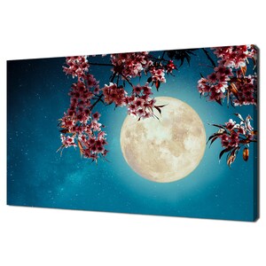 Beautiful Cherry Blossom Sakura Flowers Moonlight Modern Design Home Decor Canvas Print Wall Art Picture