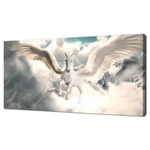 Majestic Pegasus Horse Flying Above The Clouds Modern Design Home Decor Canvas Print Wall Art Picture Wall Hanging