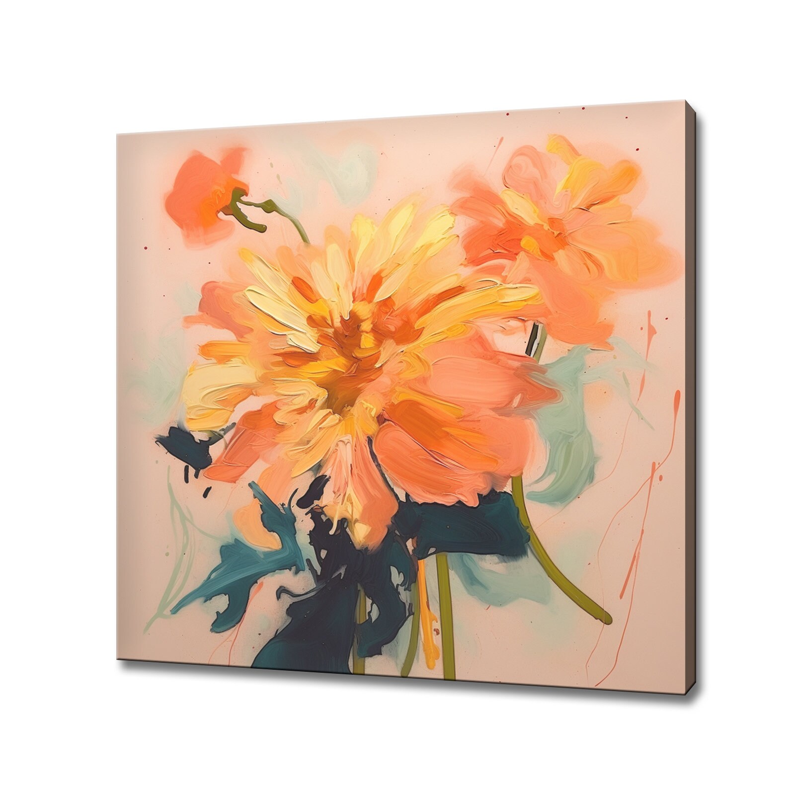 Yellow Orange Marigold Flowers Painting Style Canvas Print Wall