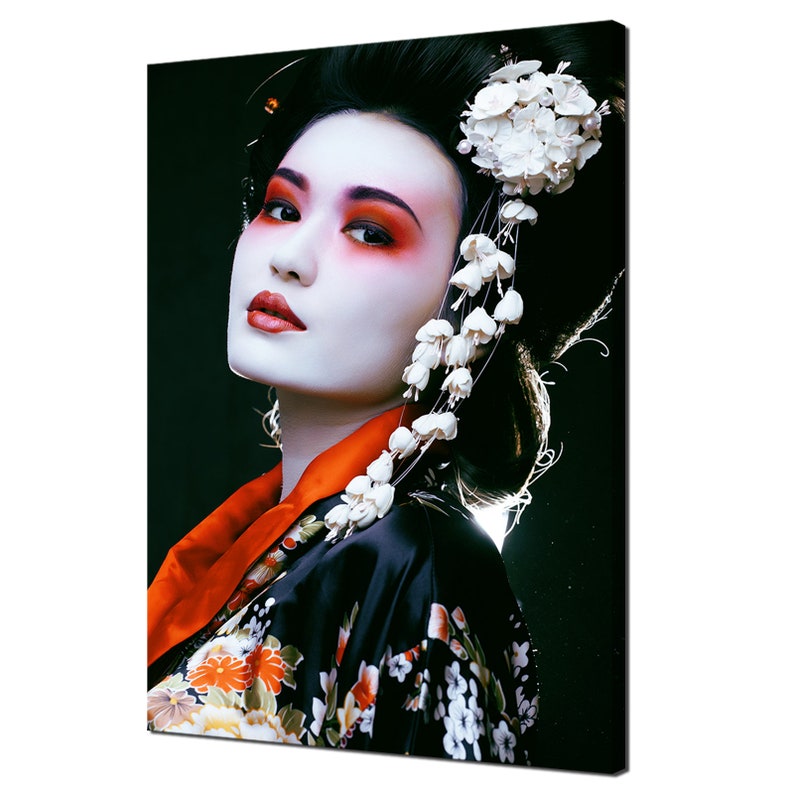 Beautiful Japanese Geisha In Kimono Modern Design Decor Canvas Print Wall Art Picture image 1