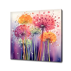 Colourful Dandelion Flowers Abstract Watercolour Painting Style Canvas Print, Modern Floral Design Home Decor, Flowers Wall Art Picture