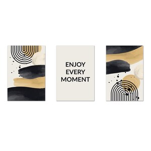 Boho Wall Art Prints, Nordic Wall Decor, Geometric Art Prints, Enjoy Every Moment, Set Of 3 Prints Modern Canvas Print Wall Art Home Decor
