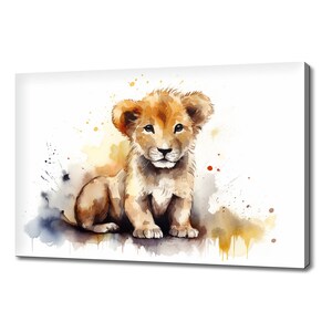 Cute Lion Baby Cub Watercolour Canvas Print Art, Modern Design Home Decor, Animal Pet Canvas Print Wall Art, Gift For Lion Lover
